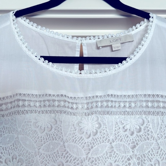 LOFT white eyelet lace blouse crochet top Womens XL sheer keyhole back Romantic - Picture 4 of 10